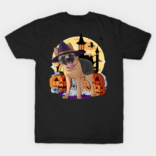 German Shepherd Witch Happy Halloween T-Shirt